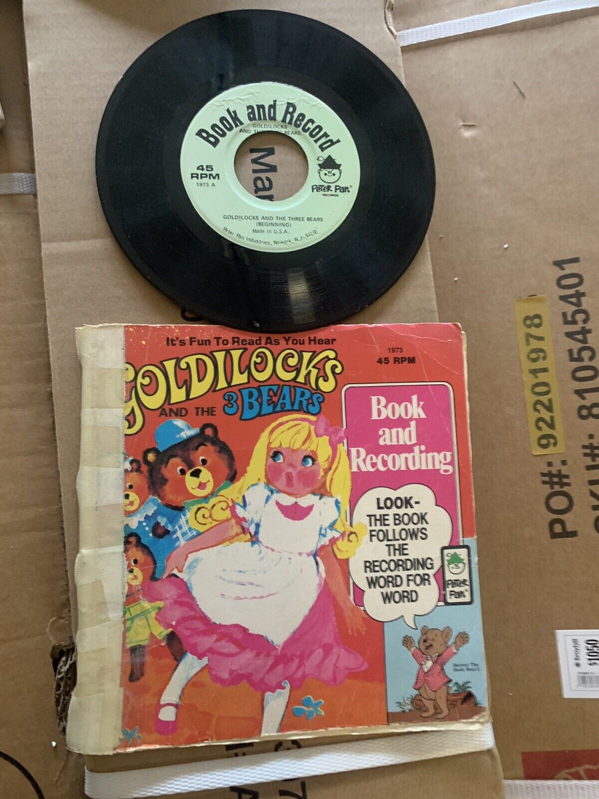 Peter Pan Record Goldilocks And The Three Bears Book & Record 45rpm 1973