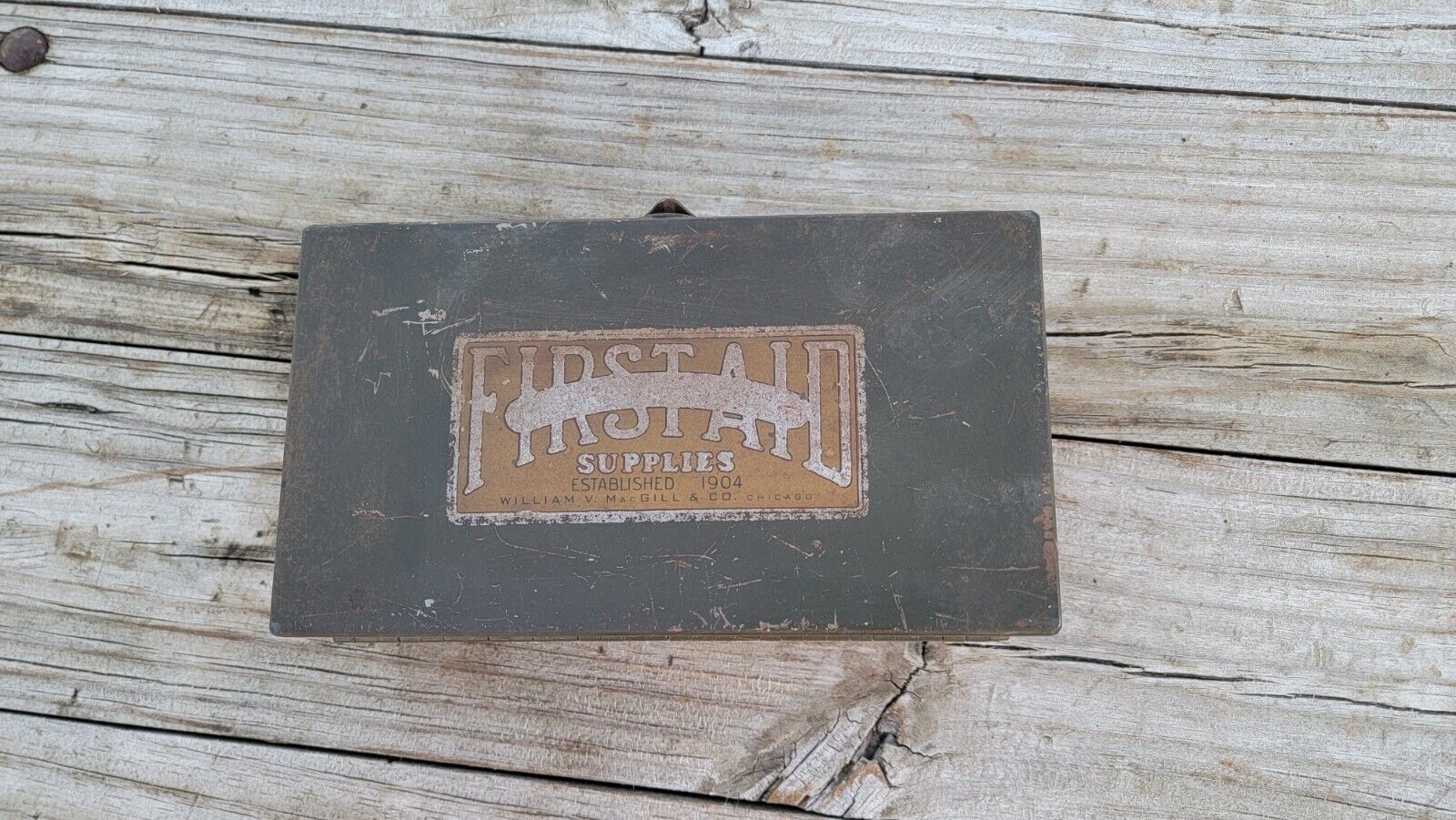 Vintage William V MacGill First Aid Box est 1904 Antique Metal First Aid Box 
