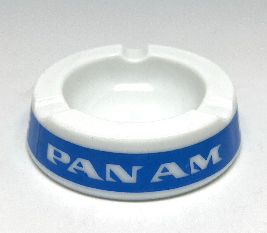 Vintage PAN AM Pan American Airlines Glass Opalex Ashtray Round France