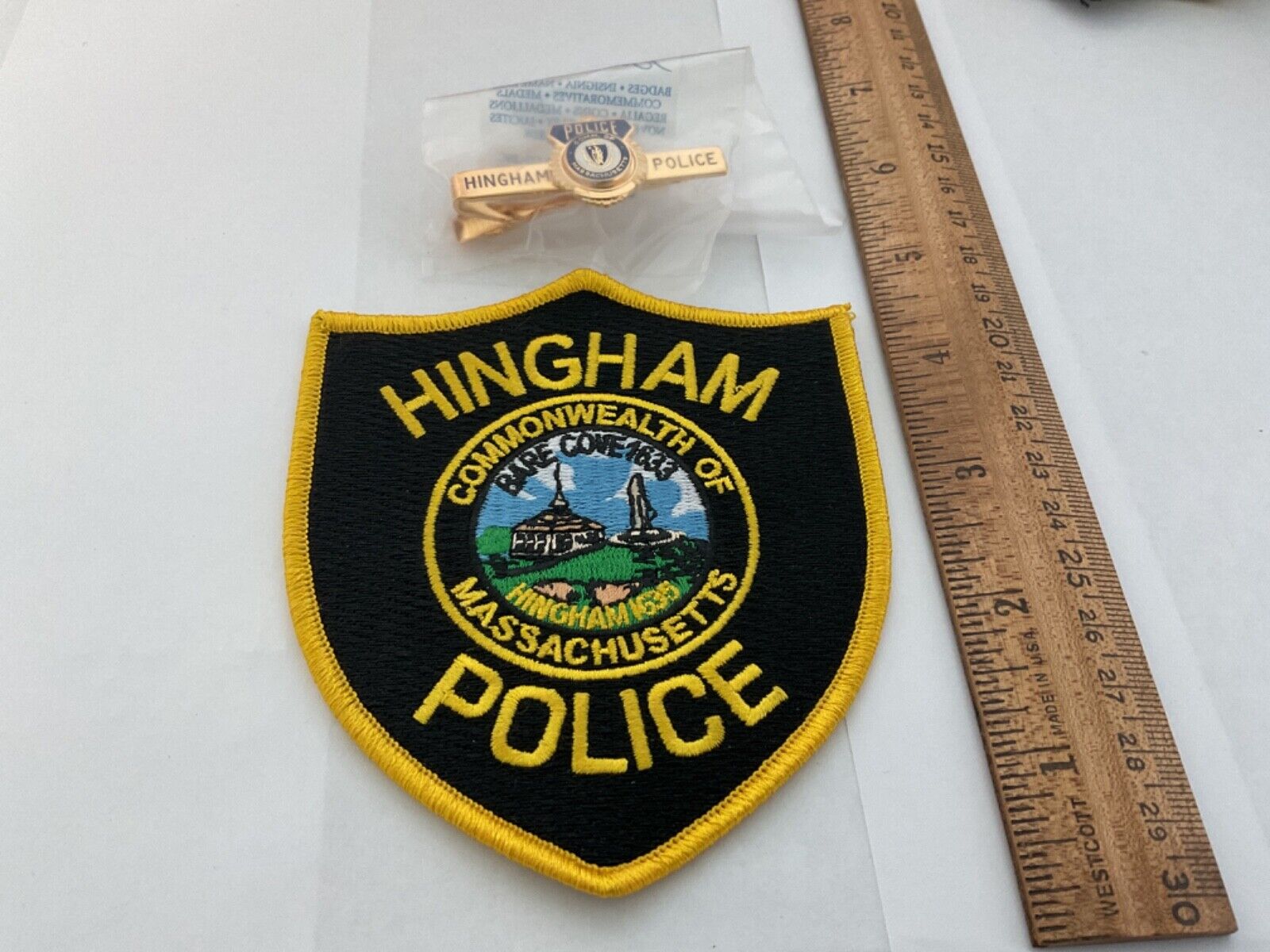 Hingham  Police MA. collectors new patch + custom tie bar limited set 2 piece