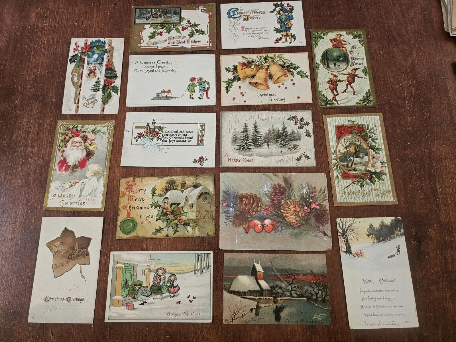Lot of 16 Antique CHRISTMAS POSTCARDS Santa Claus Embossed Early 1900's L2