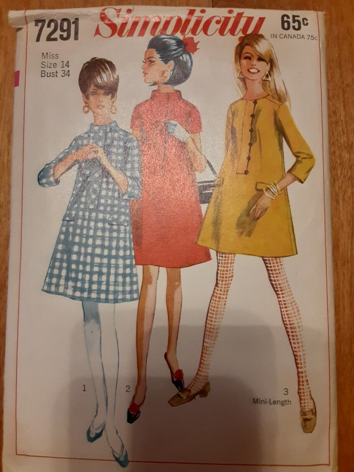 '68-69? Simplicity#7291 Miss Sz14/34B A-Line Dress 