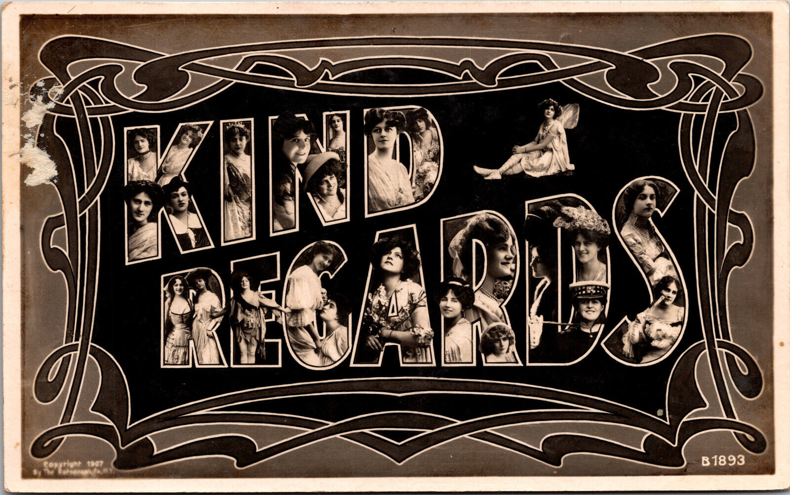 1907 Kind Regards Ladies Women Rotograph RPPC Vtg Antique Postcard