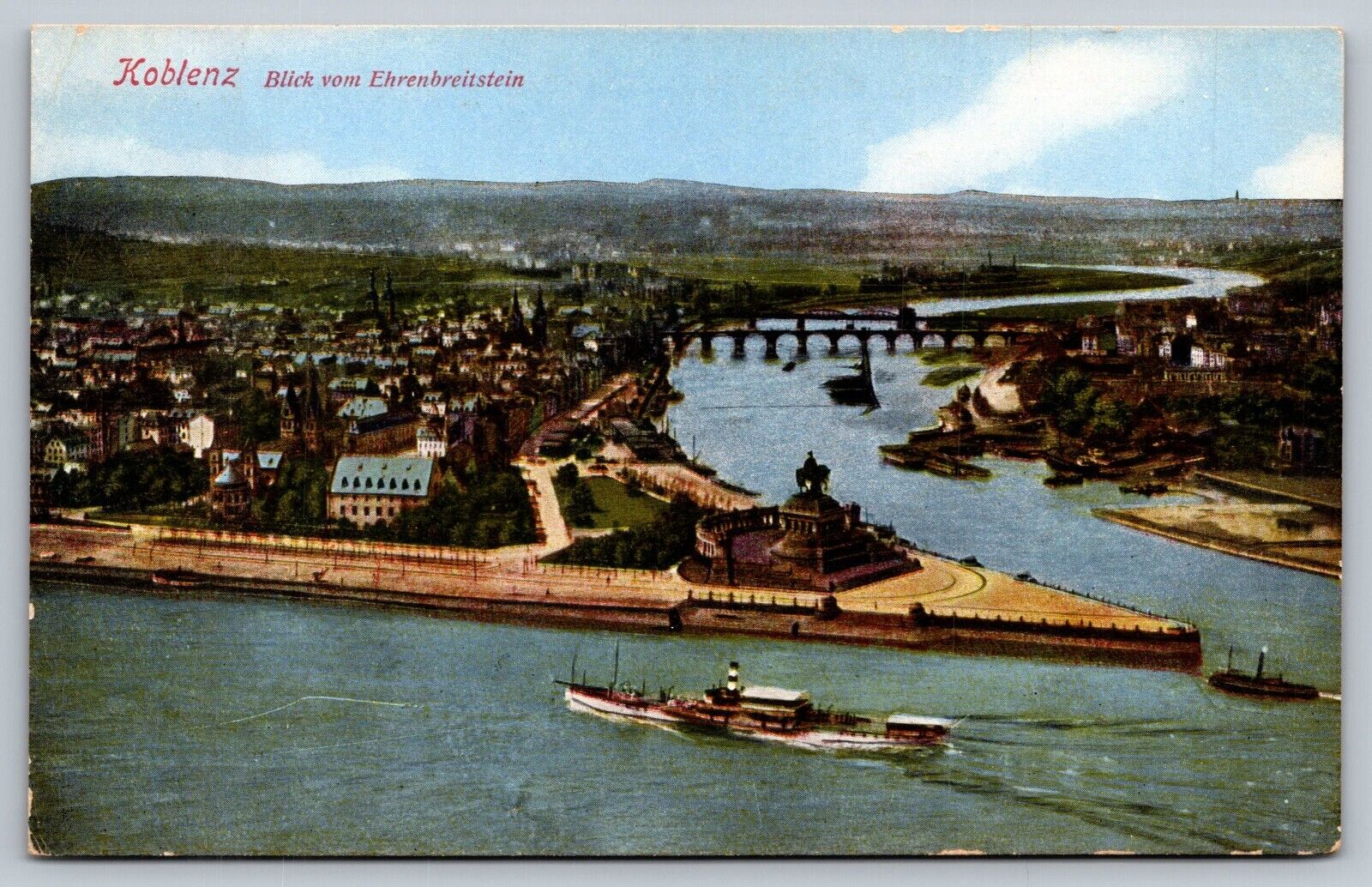 Koblenz Block Vom Ehrenbreitstein Germany Fortress Bridge Buildngs Postcard