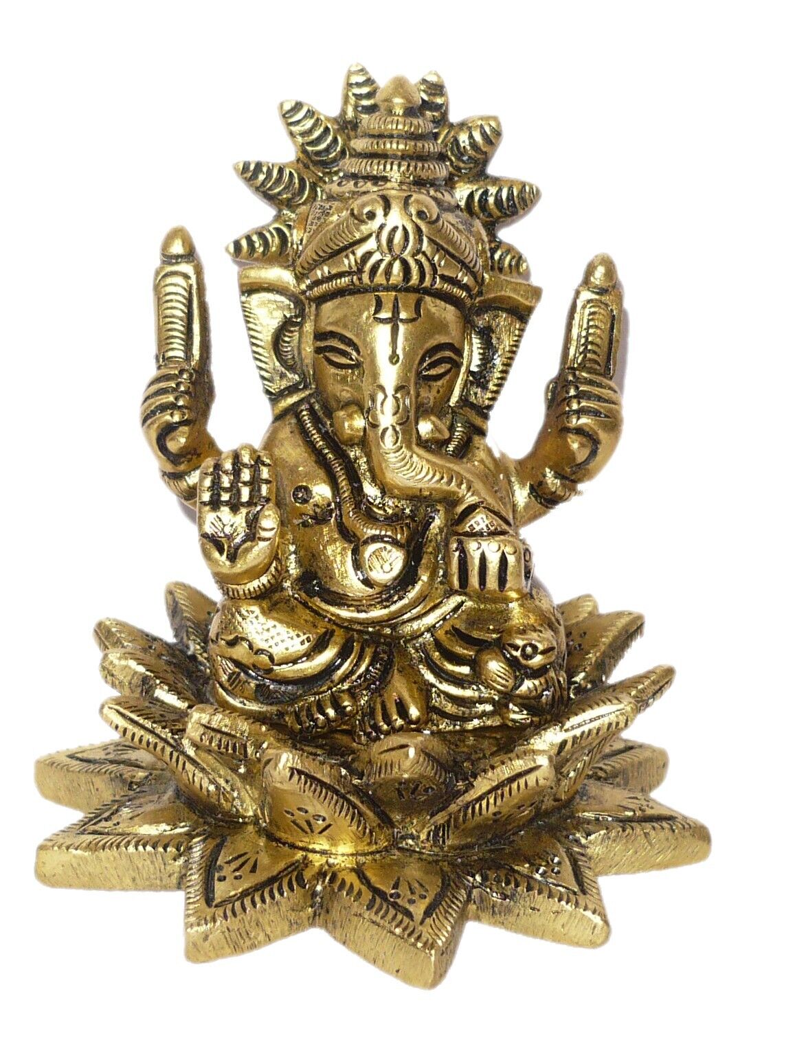 Antique Brass Laxmi Sitting Kamal Handicraft 7.62 CM Length Idol Statue