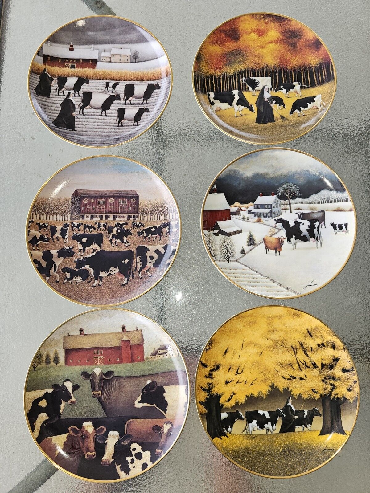 American Folkart Cow Plates Vintage