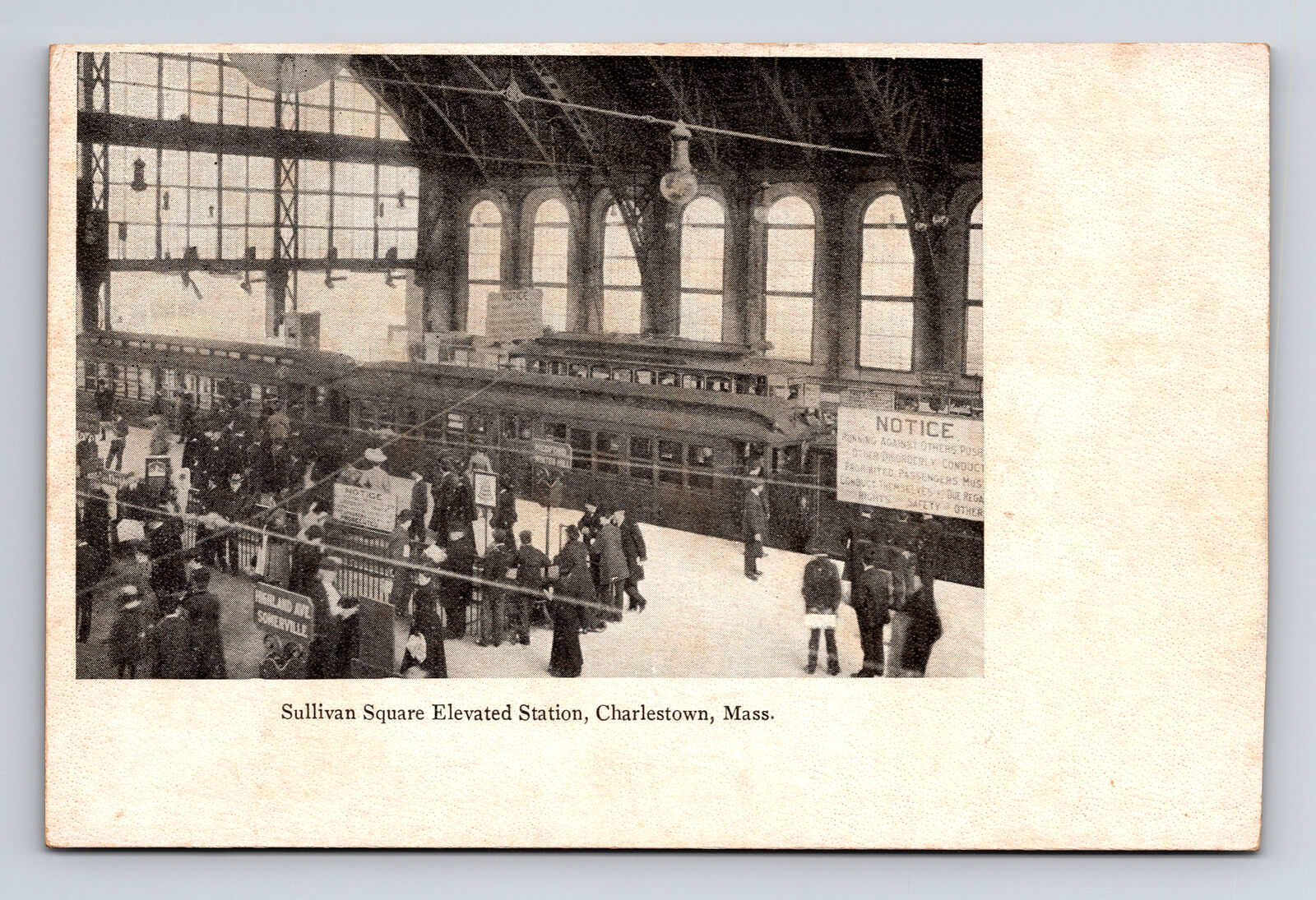 Charlestown Massachusetts MA Sullivan Square Elevated Train Station Postcard