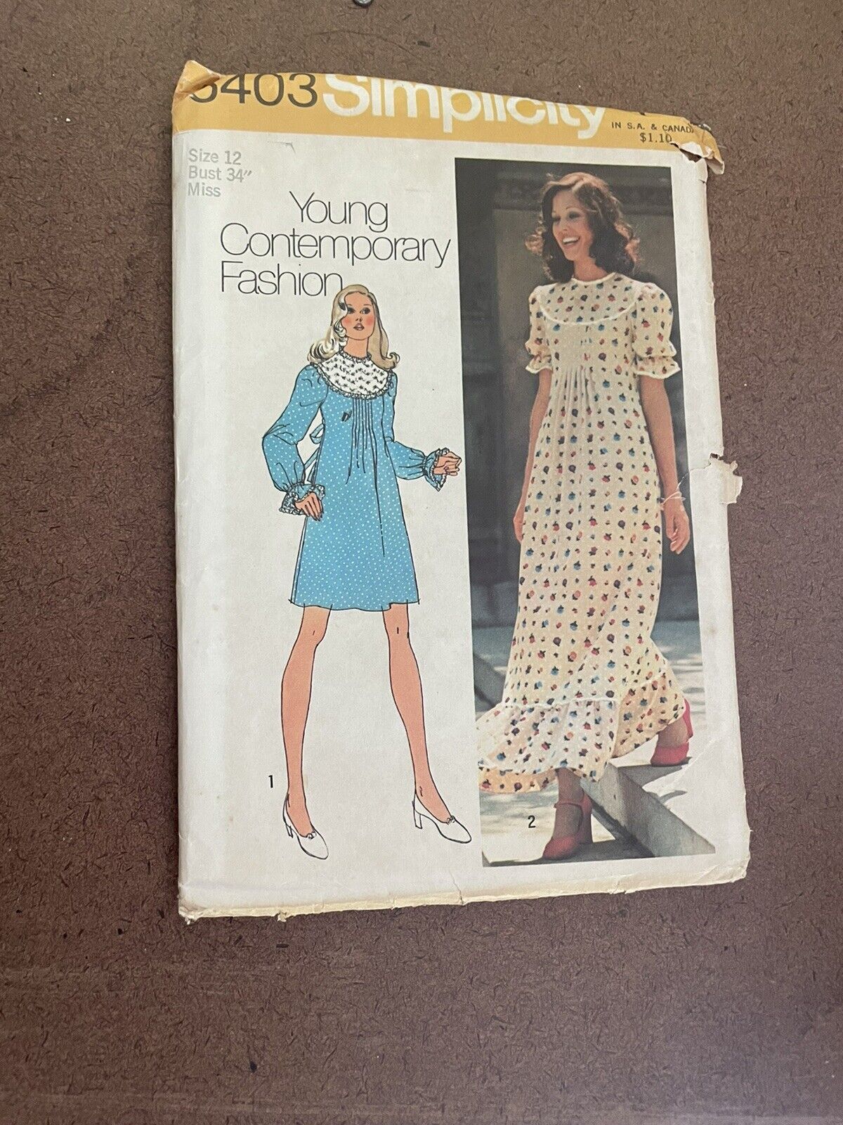 Simplicity 5403 C 1972 Vintage SEWING PATTERN Miss 1970’s women’s dress fashion