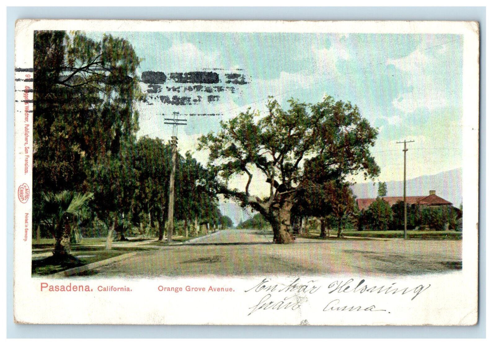 1904 Orange Grove Avenue Pasadena California CA Posted Antique Postcard
