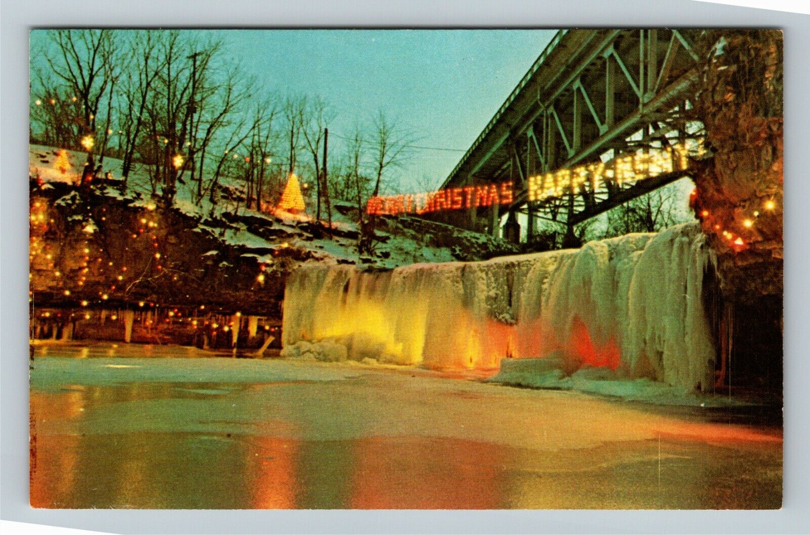 Ludlow Falls OH-Ohio Annual Christmas Lighting Vintage Souvenir Postcard