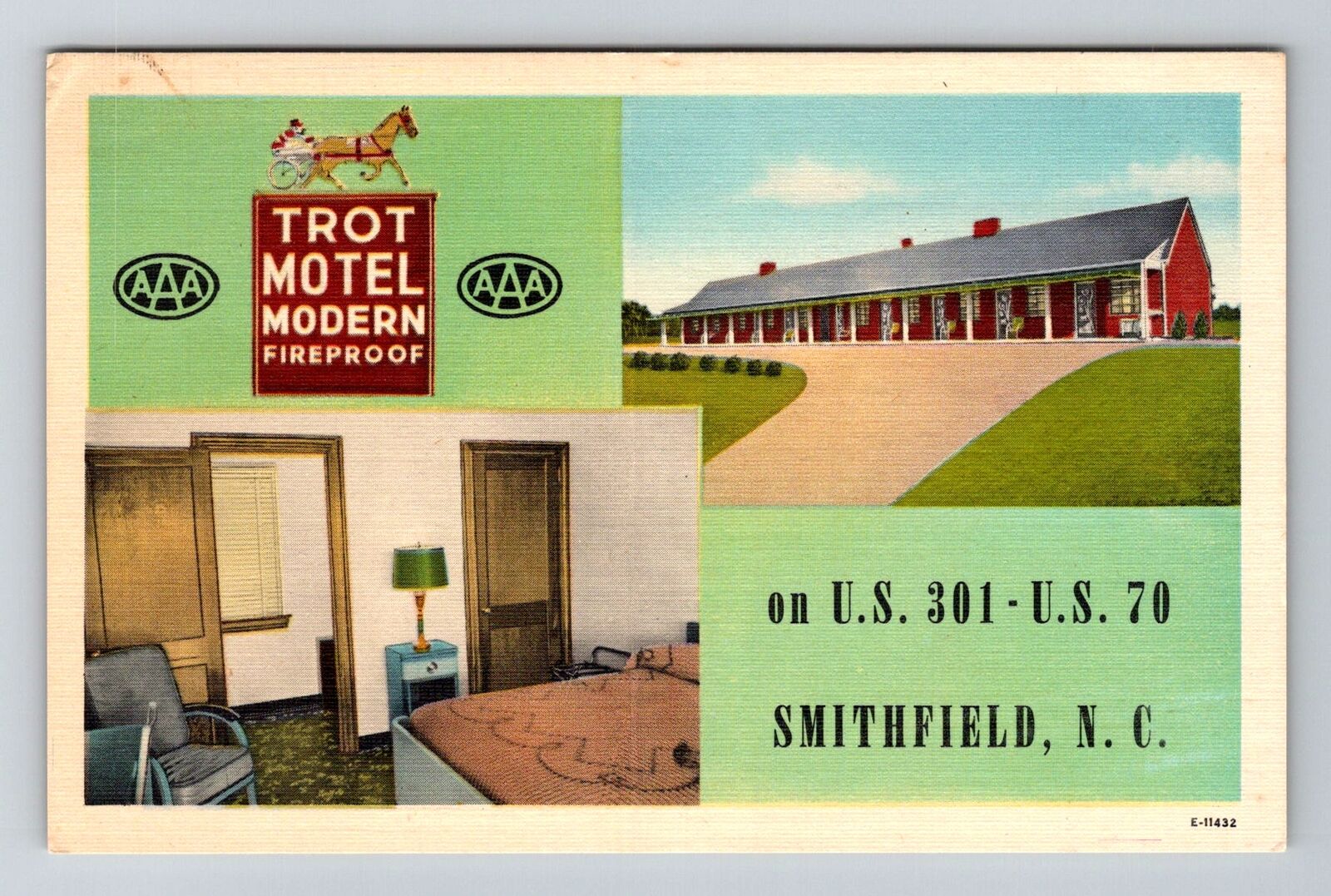 Smithfield NC-North Carolina, Trot Motel, Advertising, Vintage Postcard