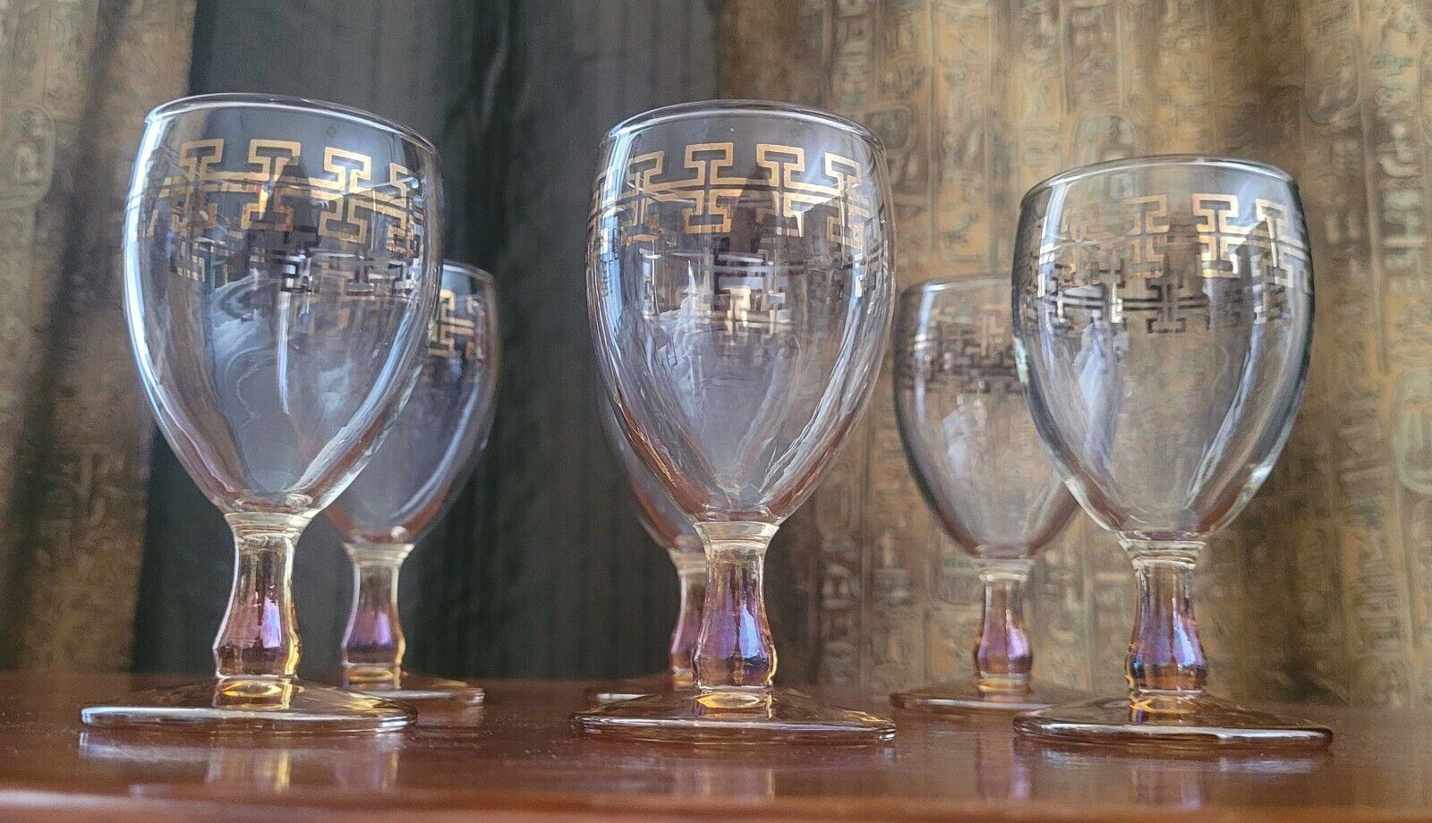Set of 6 Rare Crown Crystal Australia Vintage 'Egypt' Pattern liqueur glasses  