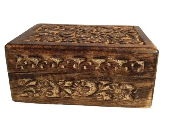 Floral Carved Handcrafted Wooden Box 4x6