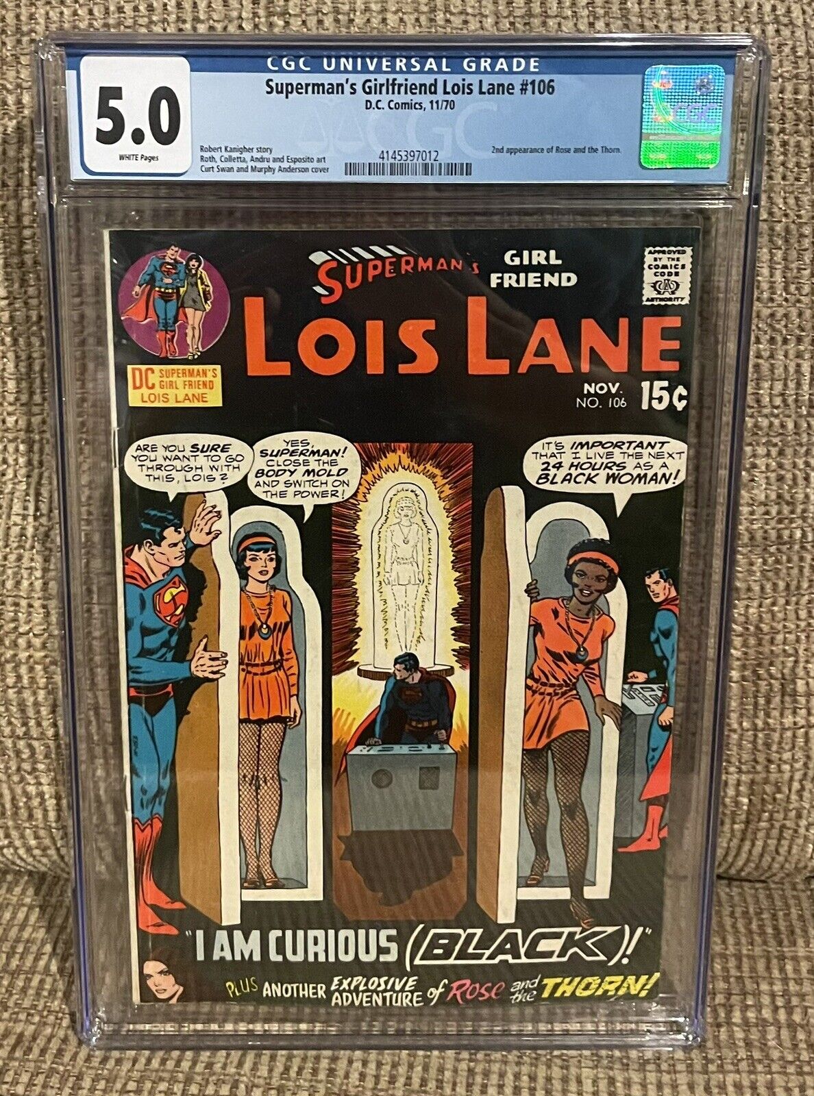 Superman’s Girl Friend Lois Lane #106 1970 CGC 5.0 White Pages Controversial