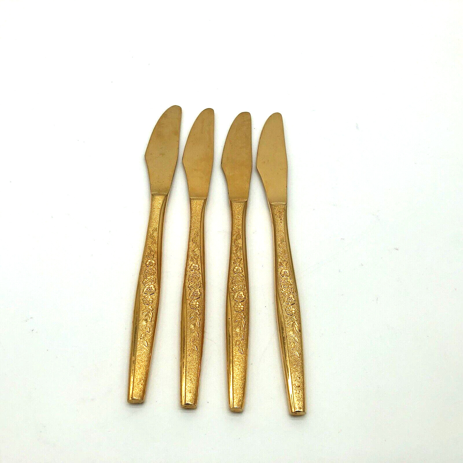 JH Carlyle Gold Electroplate Golden Bouquet Flatware Silverware 4 Dinner Knives