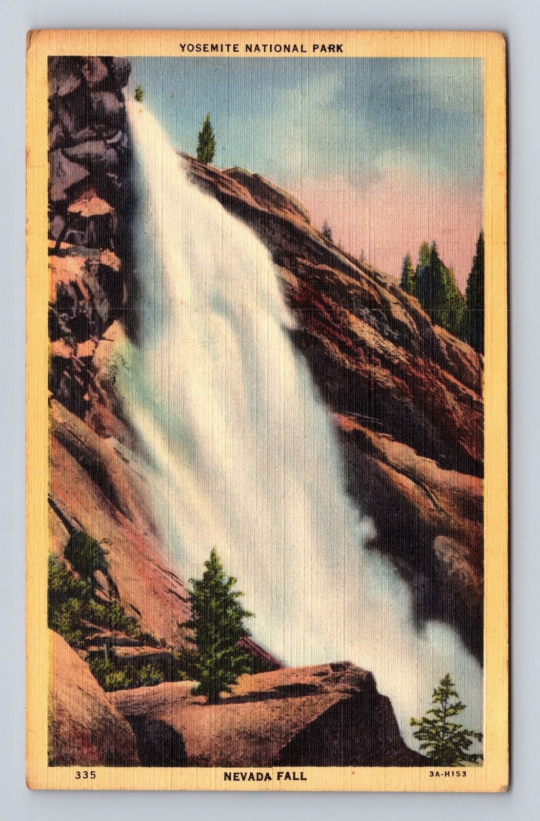 Yosemite National Park, Nevada Fall, Series #335, Vintage c1947 Postcard