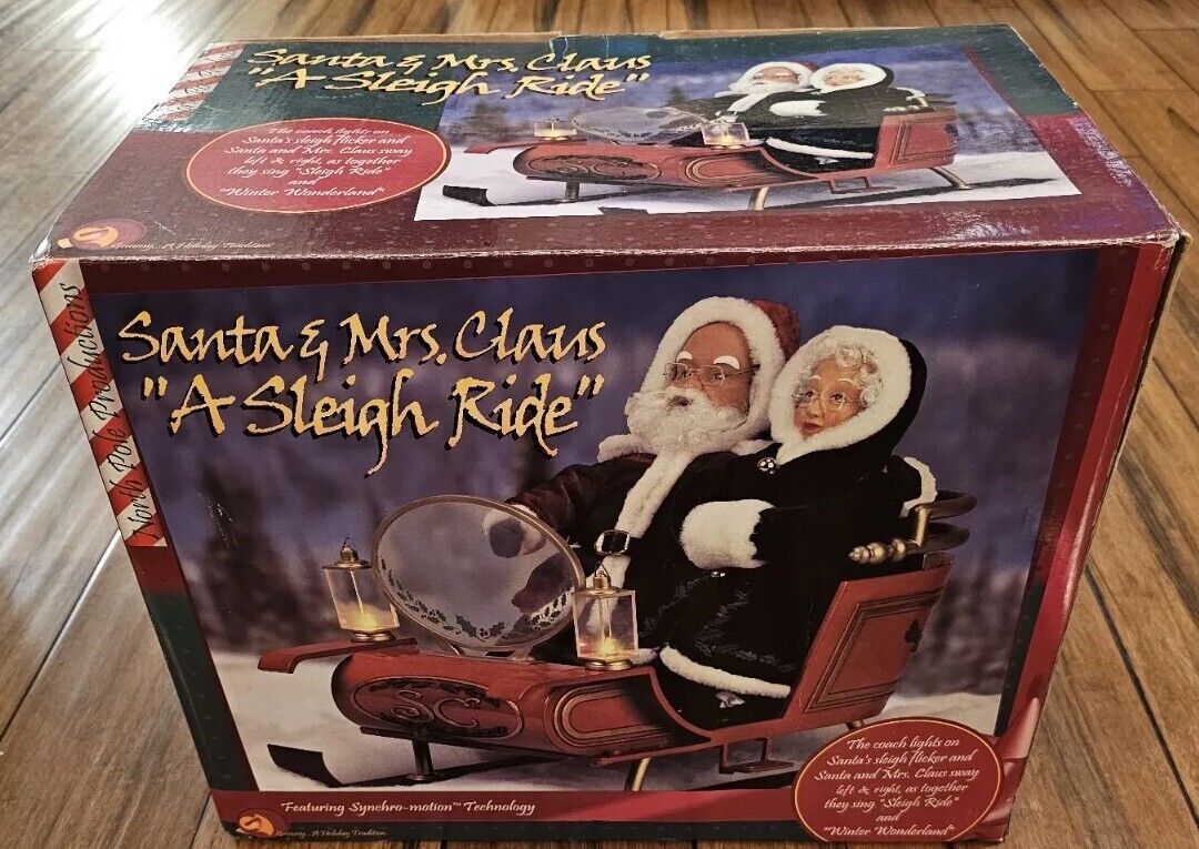 Gemmy Santa Mrs Claus Sleigh Ride Rare Vintage Lighted Musical Animated New 