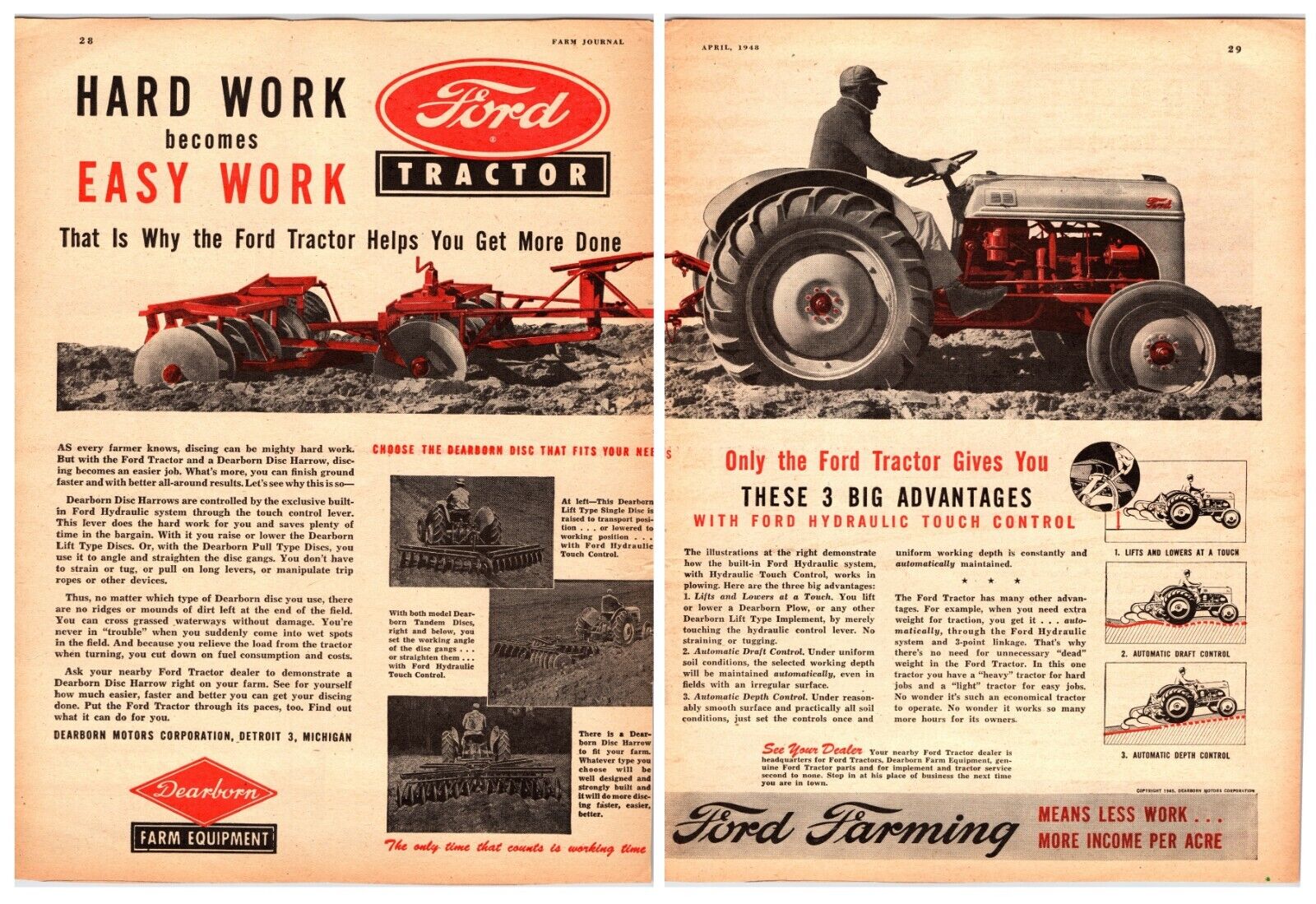 1948 Ford 8N Tractors - Original 2 Page Print Advertisement (16in X 11in)