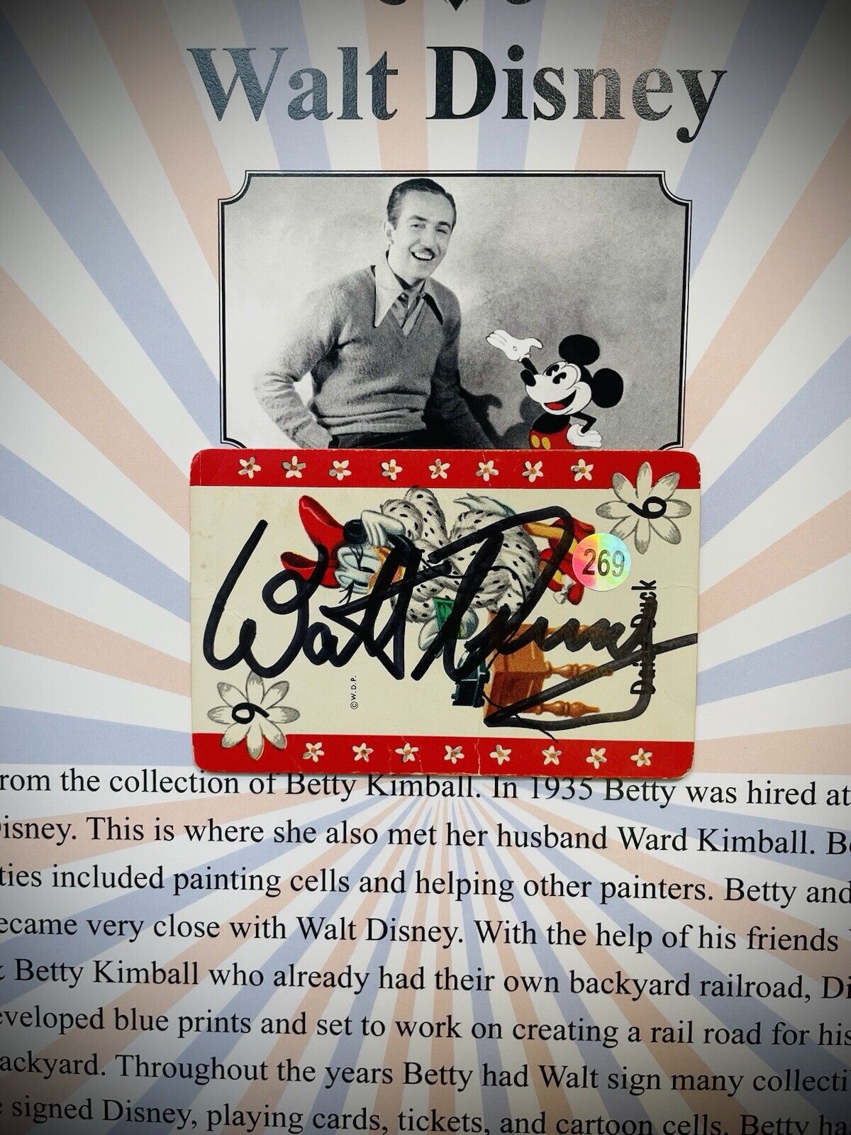 AUTHENTIC Walt Disney Autograph Signed Disney Card Box 1960s W/ Notary Framed