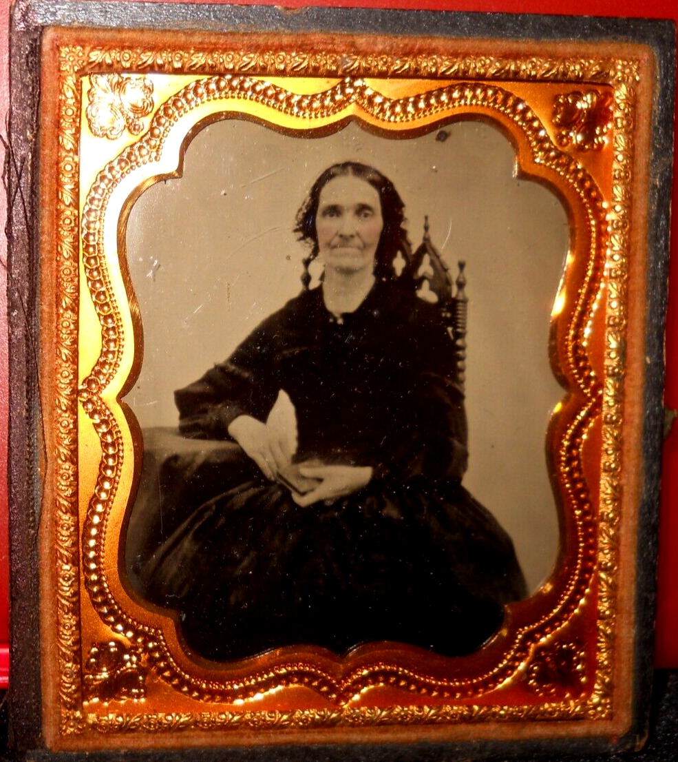 1/6th size Ruby Ambrotype of lady in half case