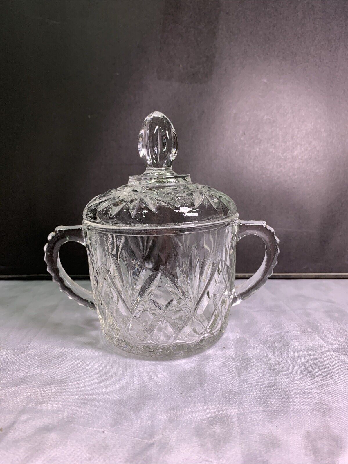 Vintage 1960s Anchor Hocking Covered Glass Sugar Bowl Iconic Everyday Casual 