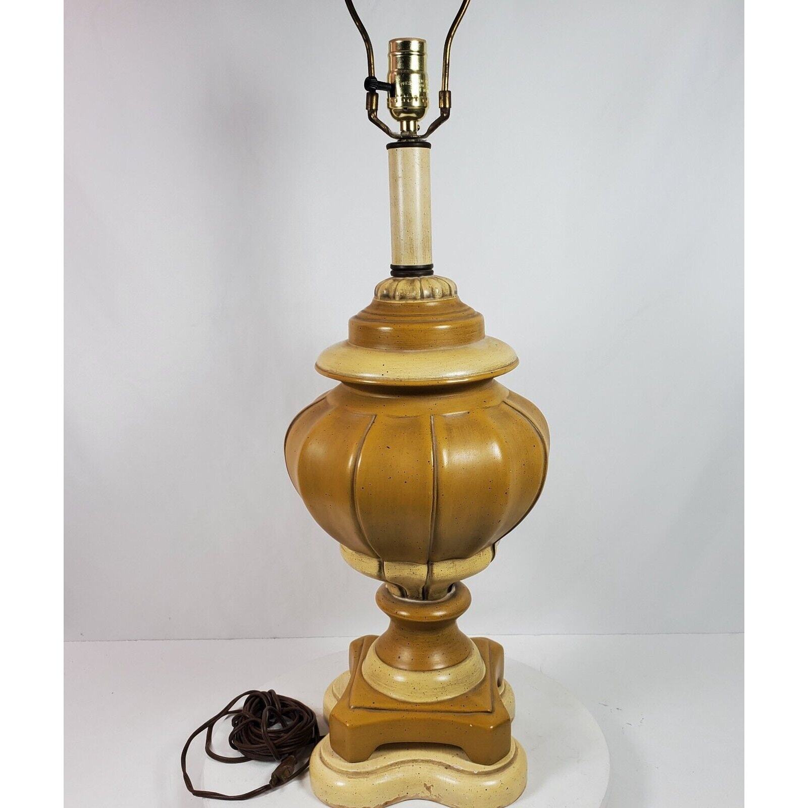 Vintage Mid Century 1950s Table Lamp Brown Tan Wood & Ceramic, NO SHADE