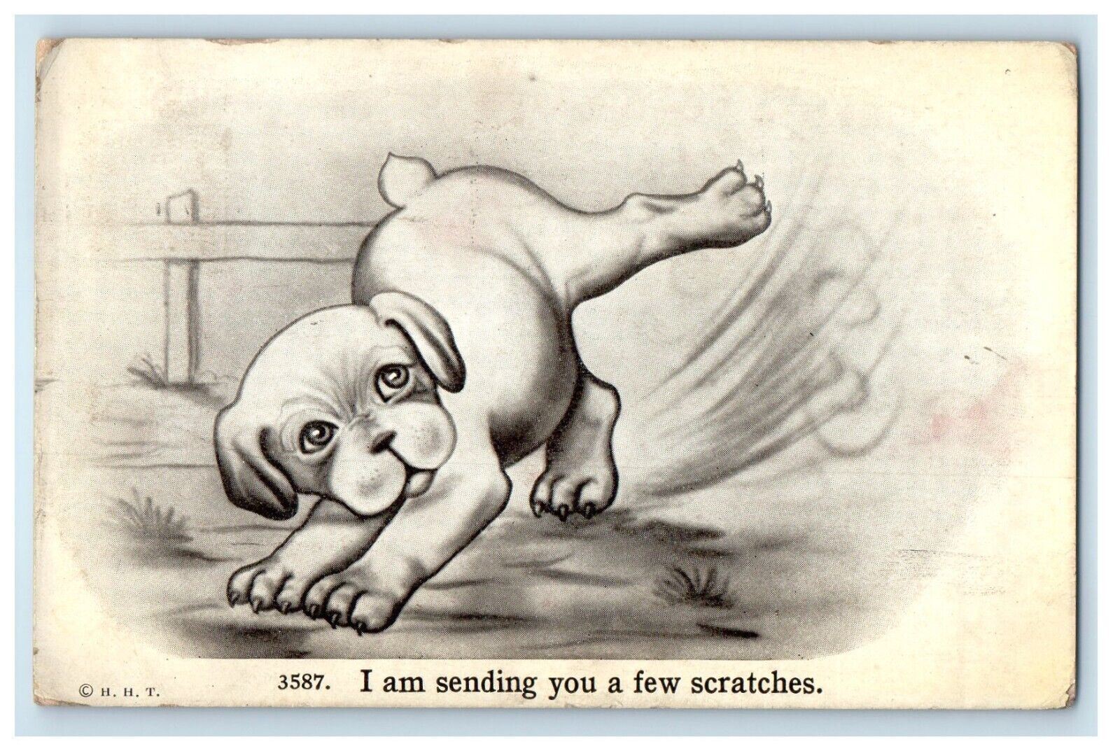 c1910's Cute Puppy Dog I Am Sending You A Few Scratches Posted Antique Postcard