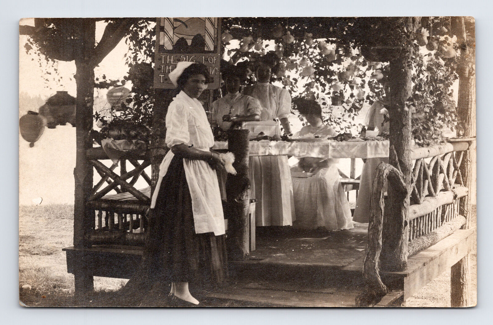 RPPC Women in White Dresses Flowered Rustic Pergola Pavilion Wedding? Postcard
