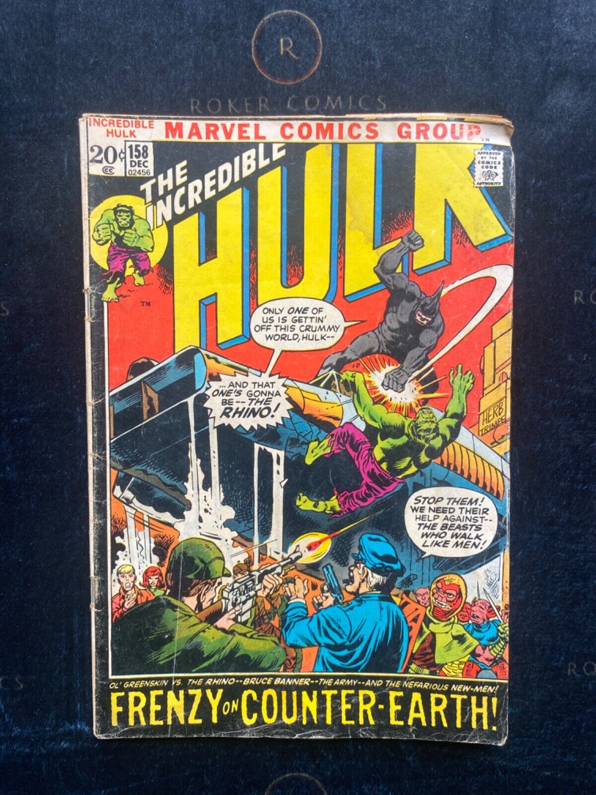 Incredible Hulk #158 (1972) Vs Rhino Classic Herb Trimpe Marvel Comics Group