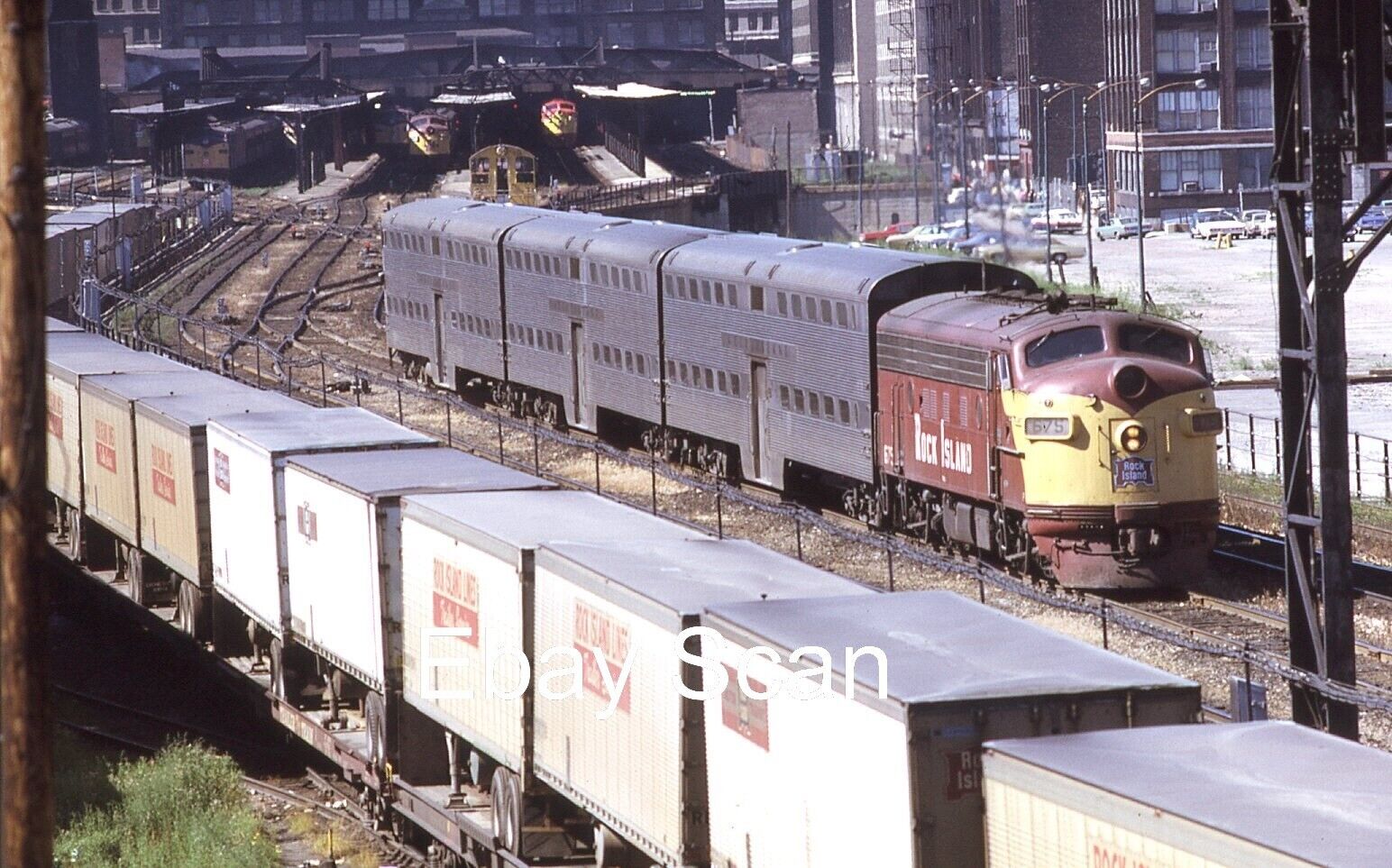 Vintage Original 35mm Kodachrome Slide Rock Island Railroad Train Chicago 1971