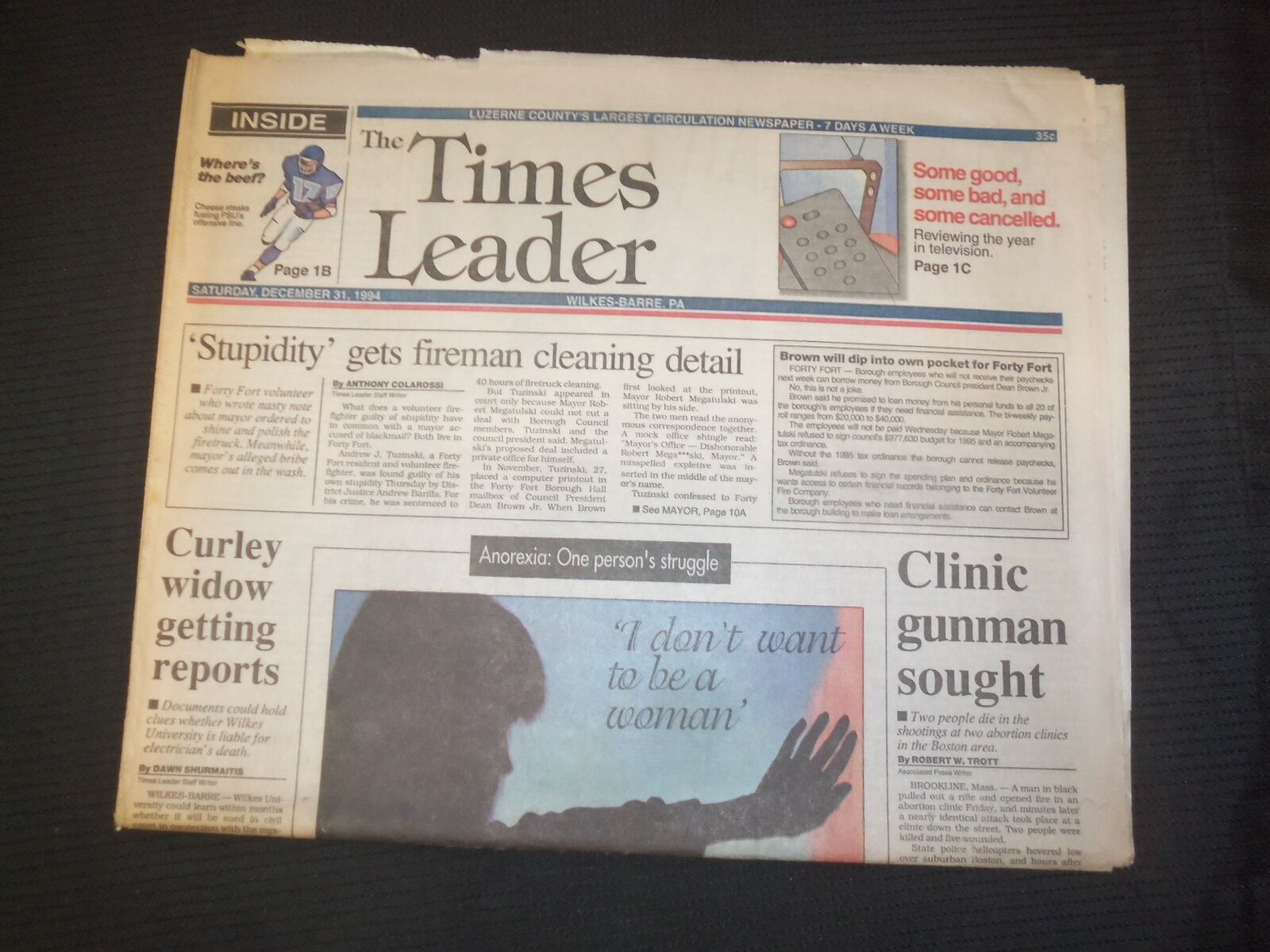 1994 DECEMBER 31 WILKES-BARRE TIMES LEADER - CLINIC GUNMAN SOUGHT - NP 7570