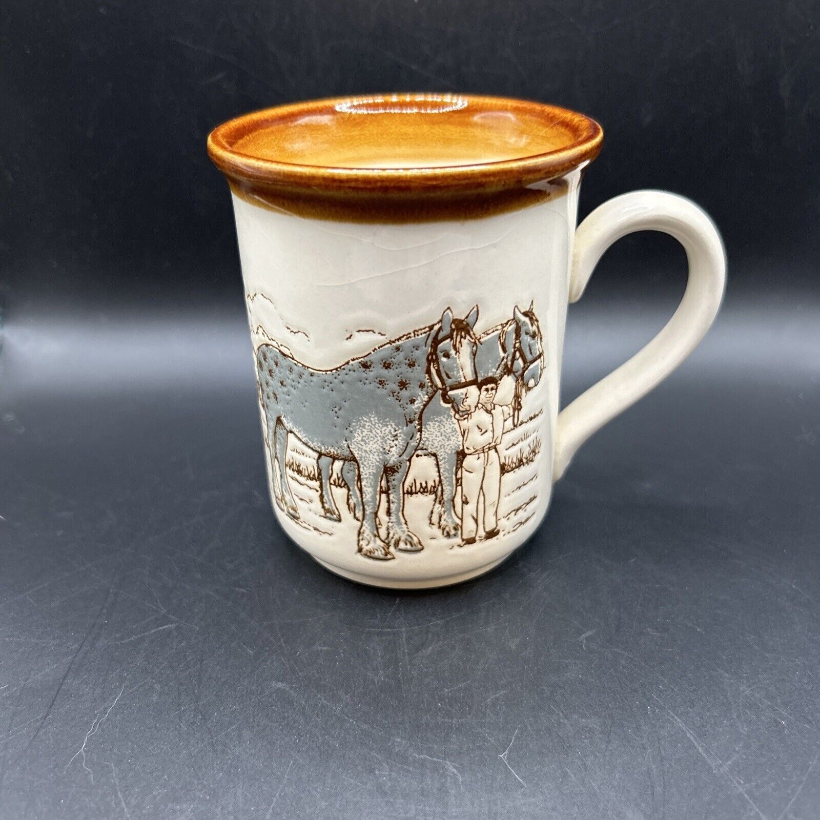 Vintage Embossed Draught Horse Clydesdale Stoneware Mug Bilton Coloroll England