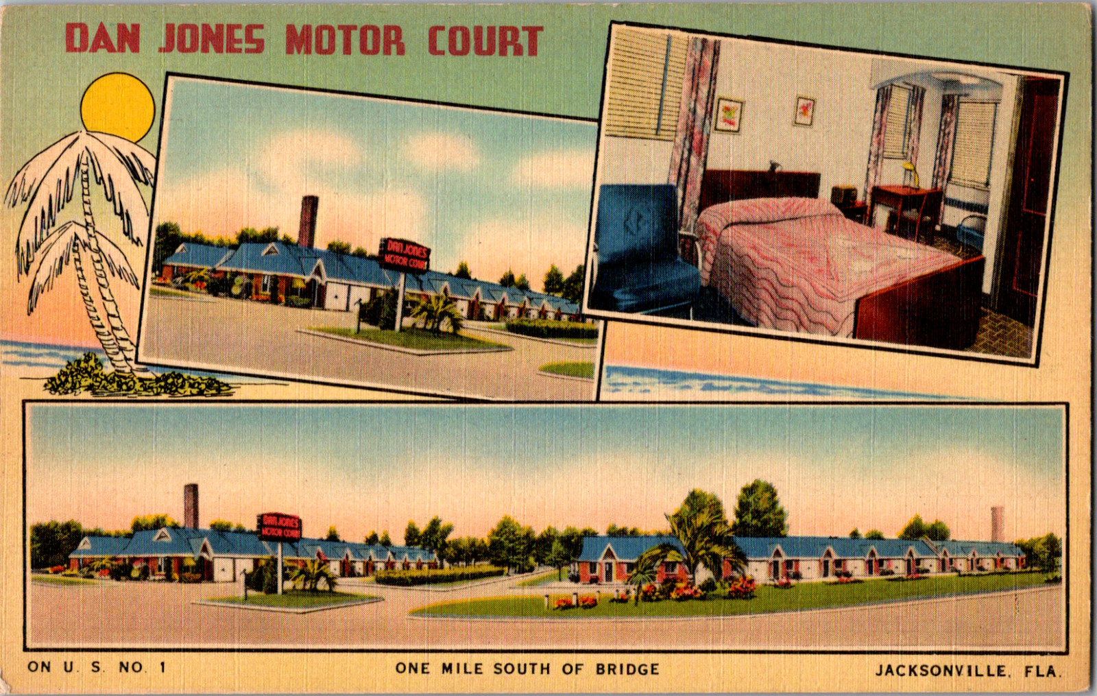 Vintage 1940's Dan Jones Motor Court Motel Jacksonville Florida FL Postcard 