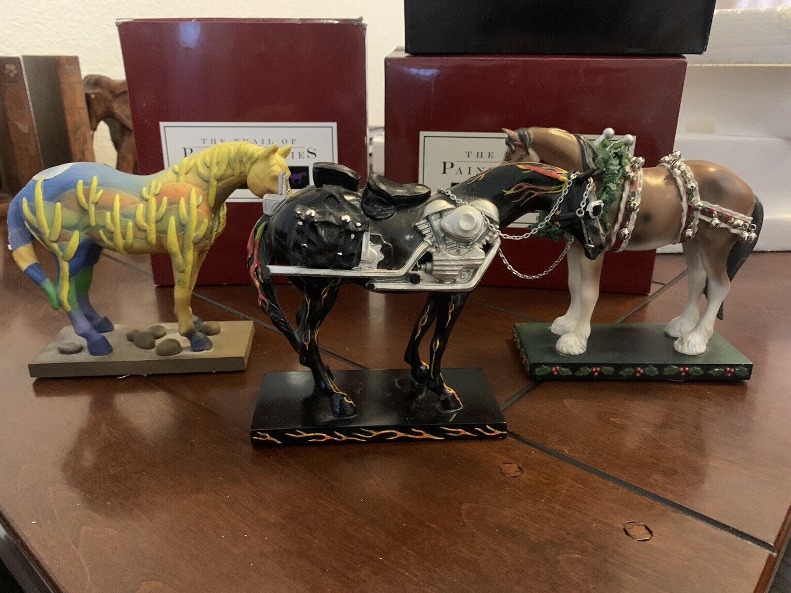 Lot 3 Trail of Painted Ponies Motorcycle Mustang, Christmas Clydesdale & Saguaro