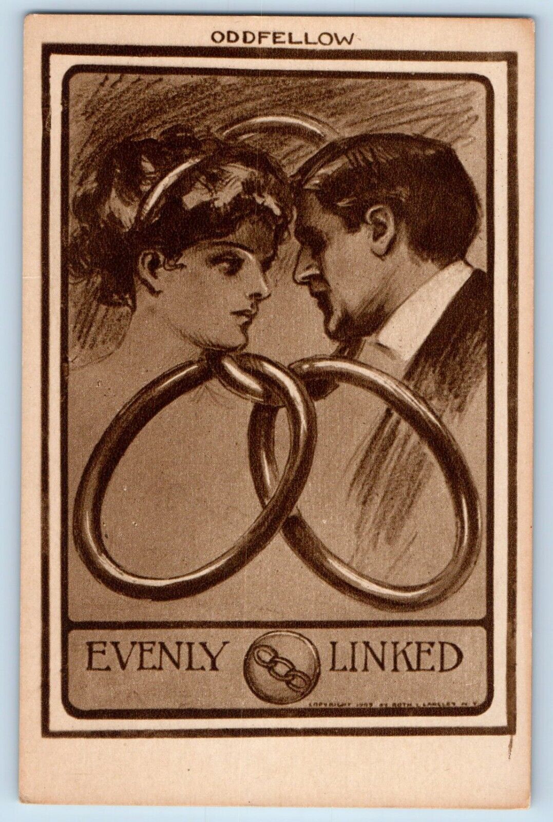Artist Signed Postcard Couple Romance Oddfellow Fraternal c1910's Antique
