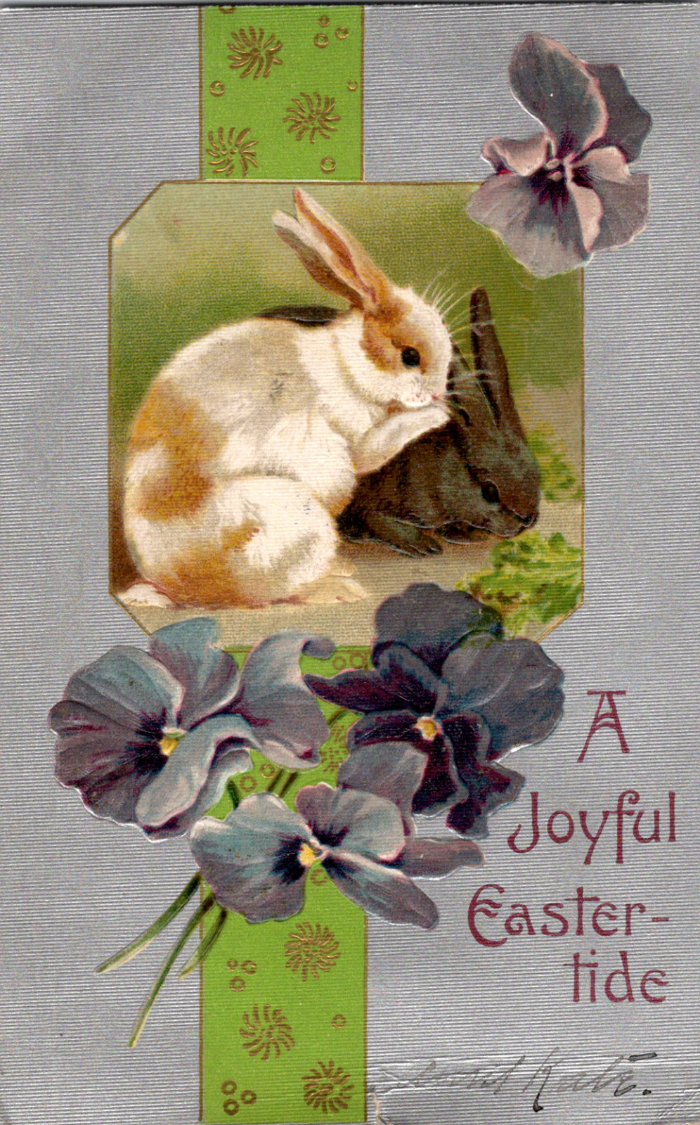 Vintage C 1910 A Joyful Easter Tide Bunny Whispering Winsch Embossed Postcard 