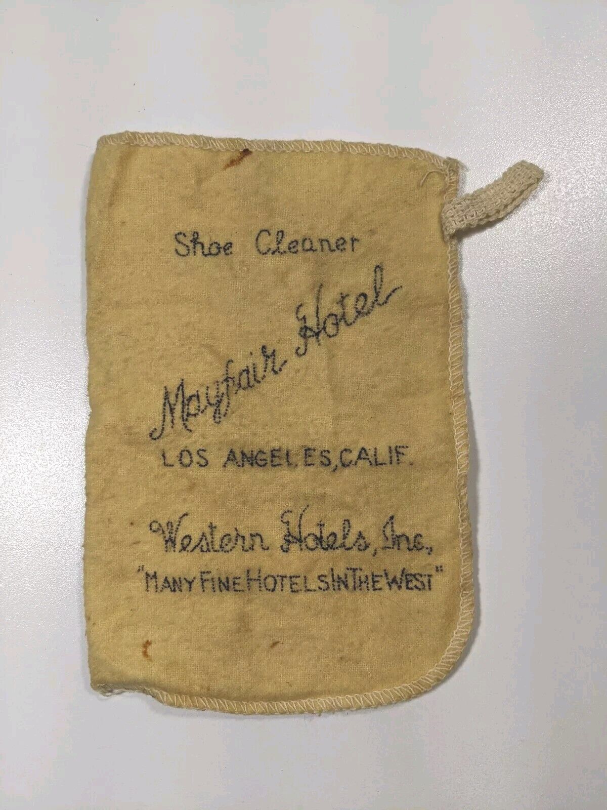Mayfair Hotel Shoe Cleaning Cloth Los Angeles California Western Hotels RARE HTF