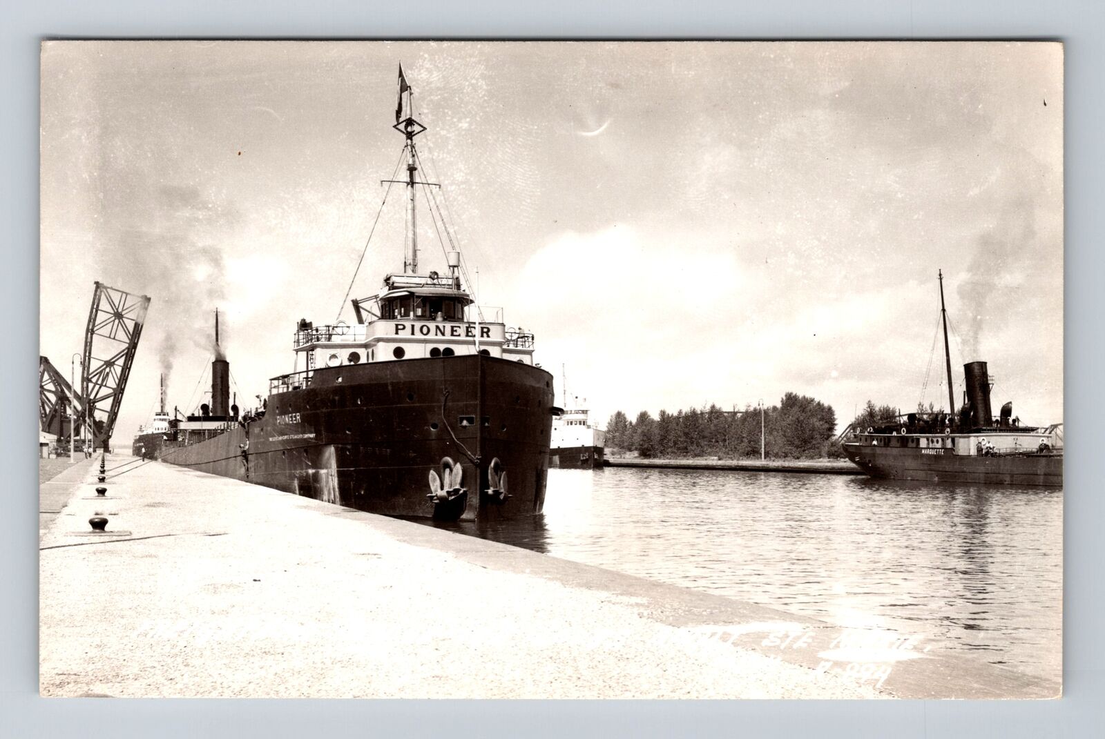 Sault Ste Marie MI-Michigan, RPPC, Pioneer Freighter Lock, Vintage Postcard