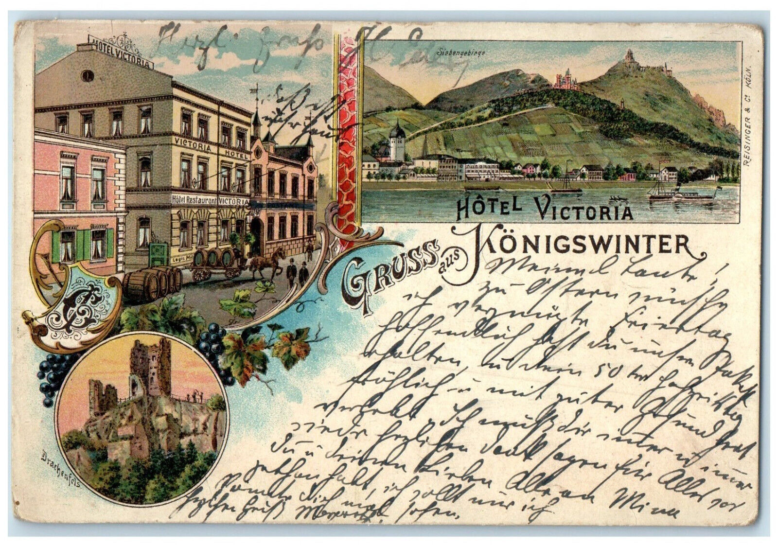1905 Hotel Victoria Greetings from Konigswinter Germany Multiview Postcard