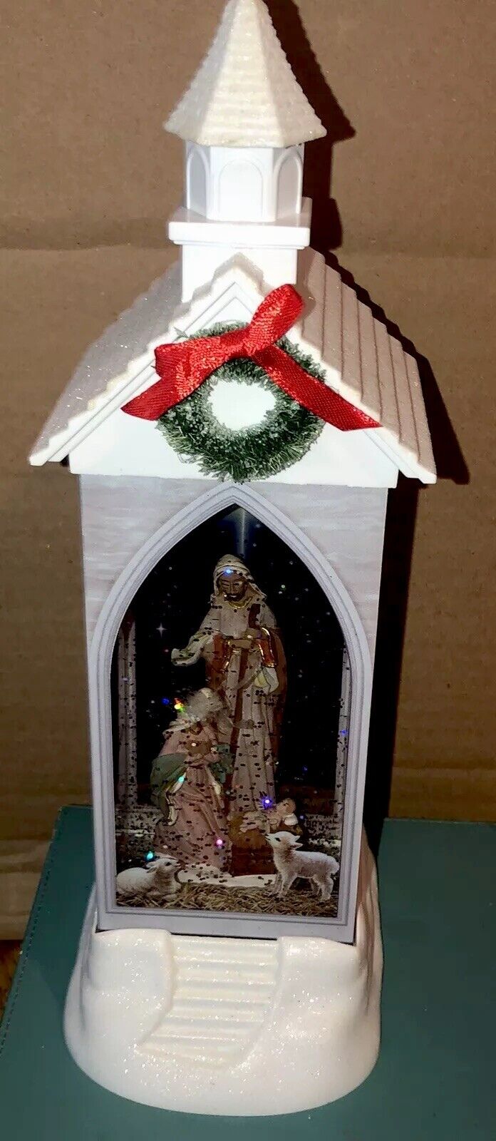 Raz Imports Swirling Glitter Lighted ￼ Nativity scene snow globe 12” Figurine