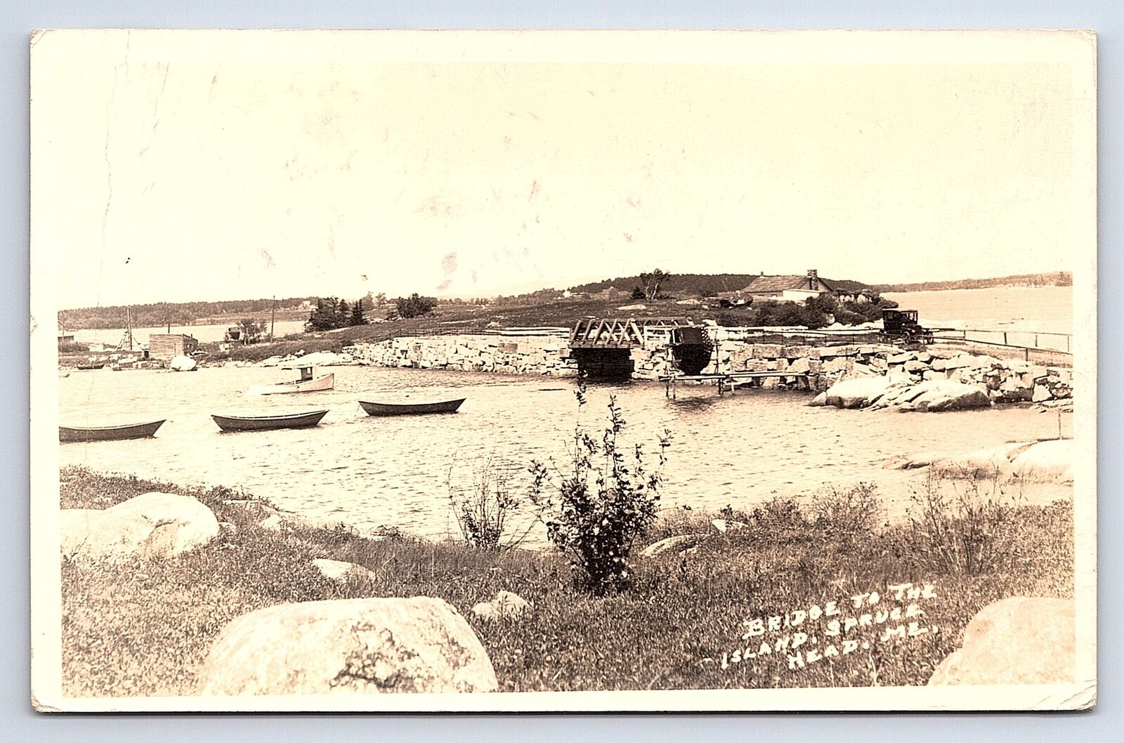 Postcard RPPC Bridge To The Island Spruce Head Maine c.1941