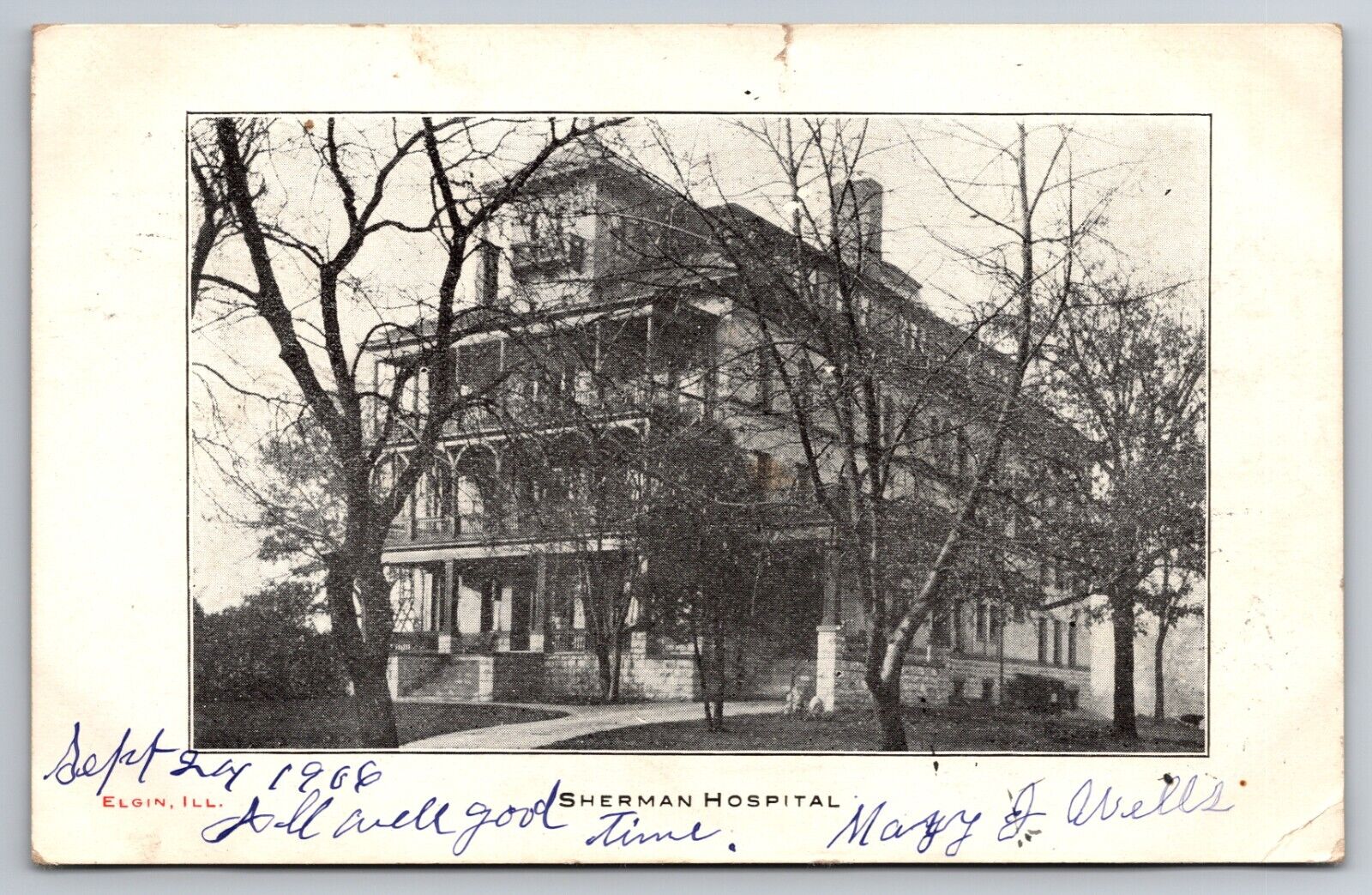 Sherman Hospital Elgin Illinois IL 1906 Postcard