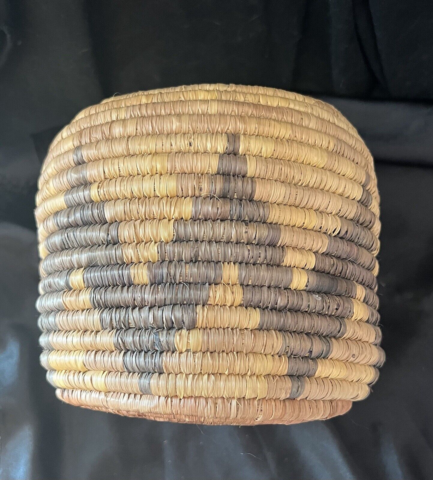 Vintage Southwest Hand Woven Two-Tone Coiled Basket