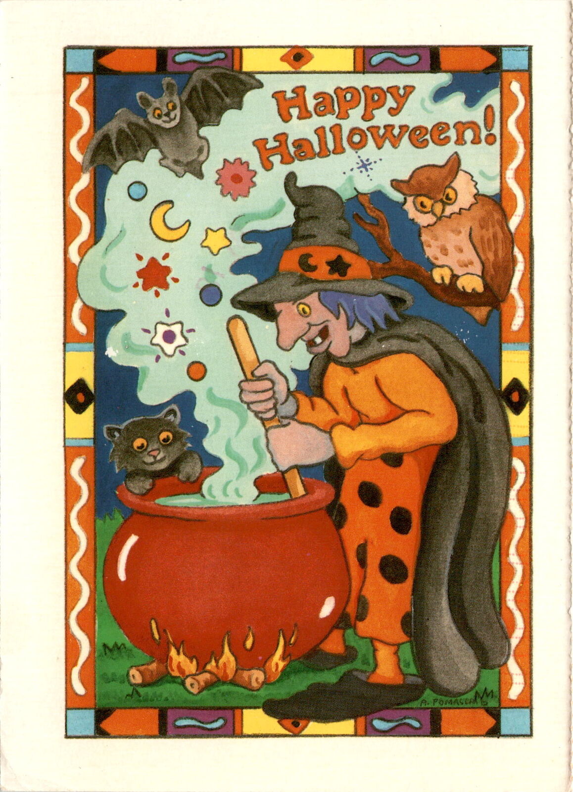 Halloween, greeting card, illustration, 1990, Anna Pomaska Postcard