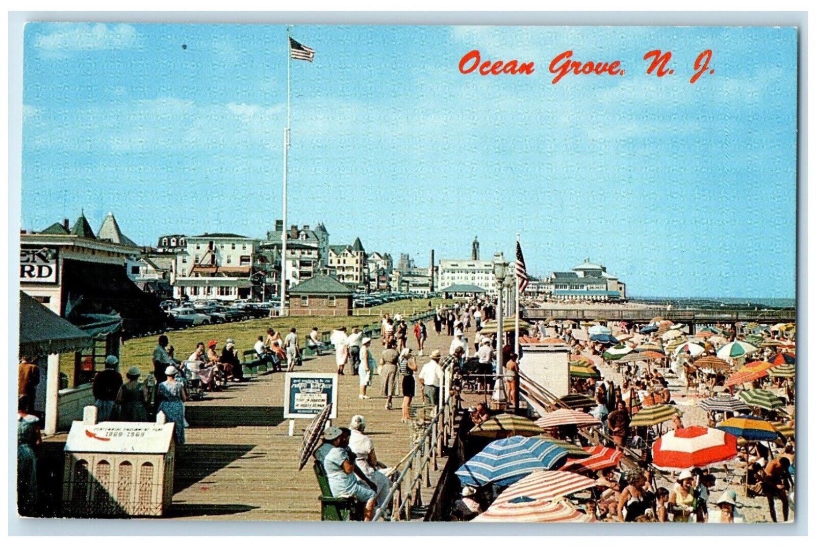 c1960 Beach Boardwalk South End Ocean Grove New Jersey Vintage Antique Postcard