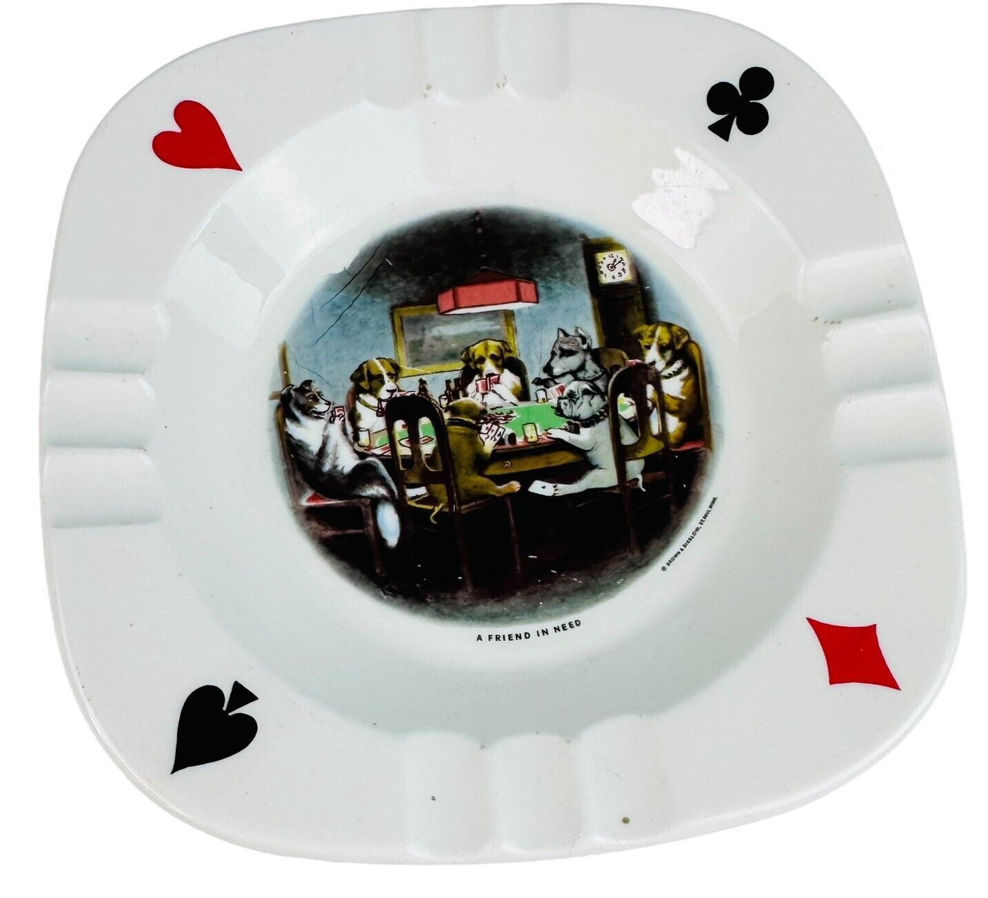 vtg VINTAGE Homer Laughin funny ashtray dogs playing poker
