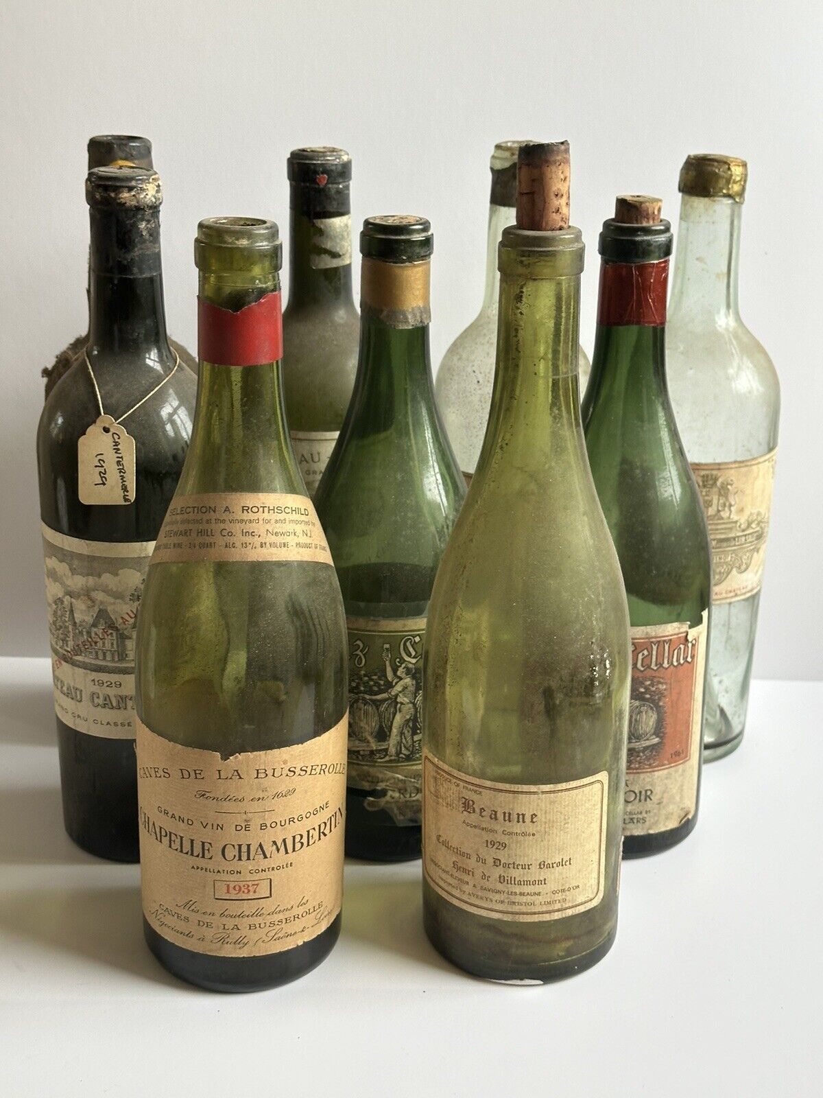 Selection Of 9 Rare Vintage Wine & Port Empty Bottles