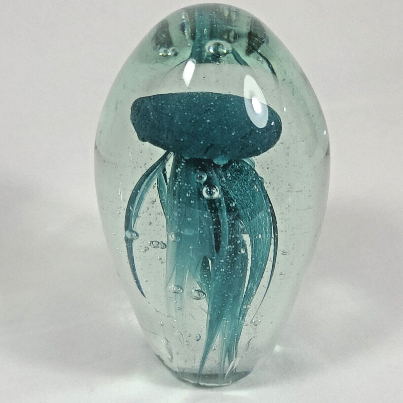 Glass Jellyfish Dark Teal Blue Art Home Decor Paperweight