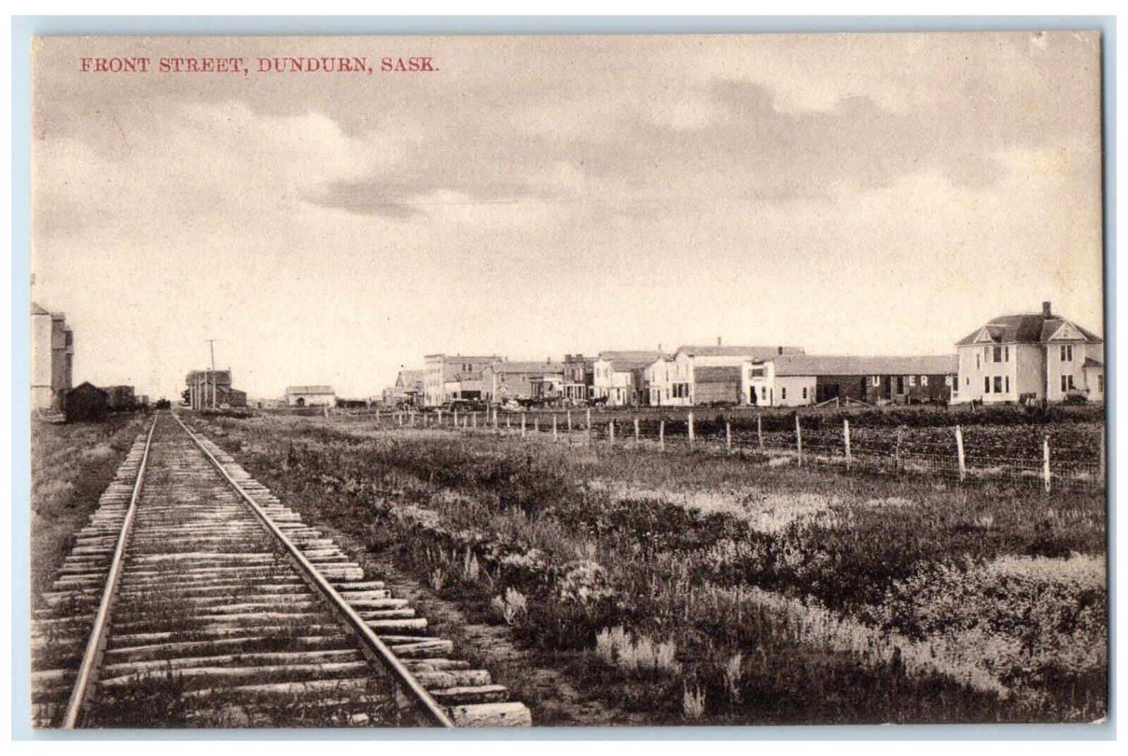 c1910's Front Street Dundurn Saskatchewan Canada, Railroad Scene Posted Postcard