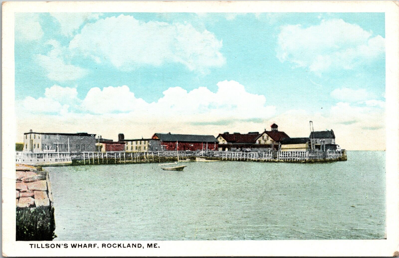 Tillsons Wharf Rockland Maine Sailboat Postcard White Border Unposted 1945